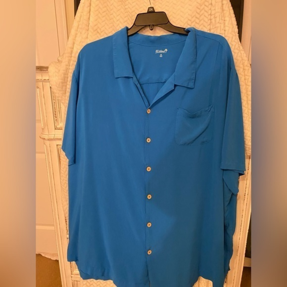 KS Island Blue Casual Button‎ Down Shirt… Size: 5XL…EUC